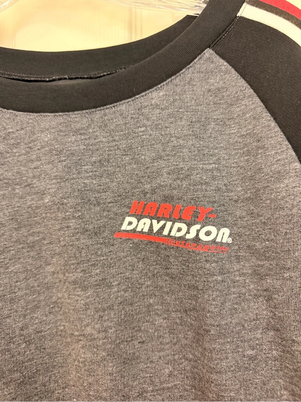 Harley-Davidson Men’s Charcoal Gray and Black Crewneck with Red Stripe